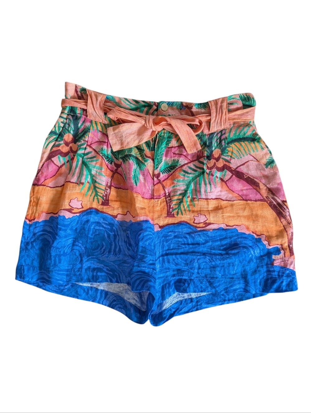 Scotch & Soda Tropical High-Waist Tie Shorts - Blue, Peach, Green